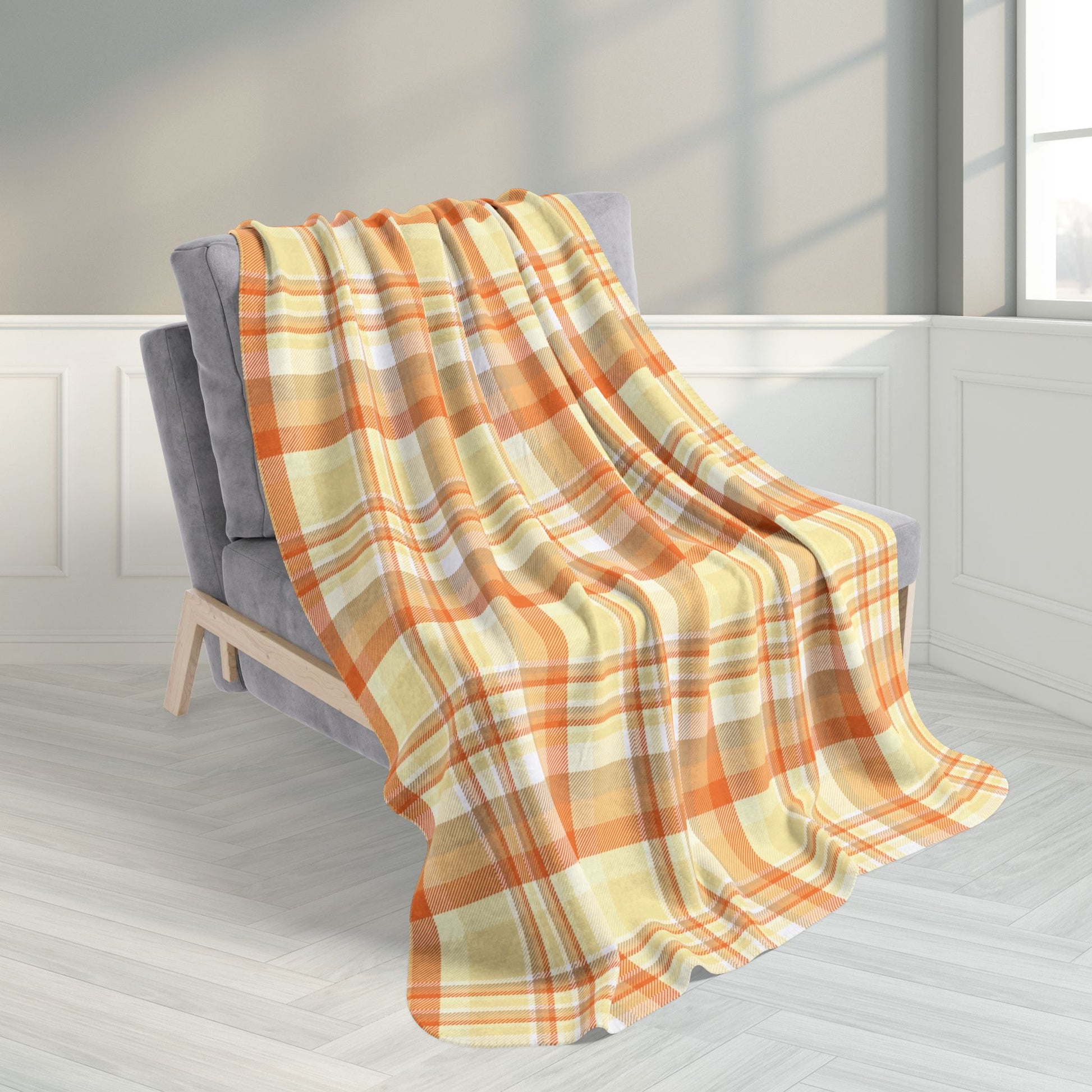50" × 60" Summer Orange Plaid Fleece Sherpa Blanket
