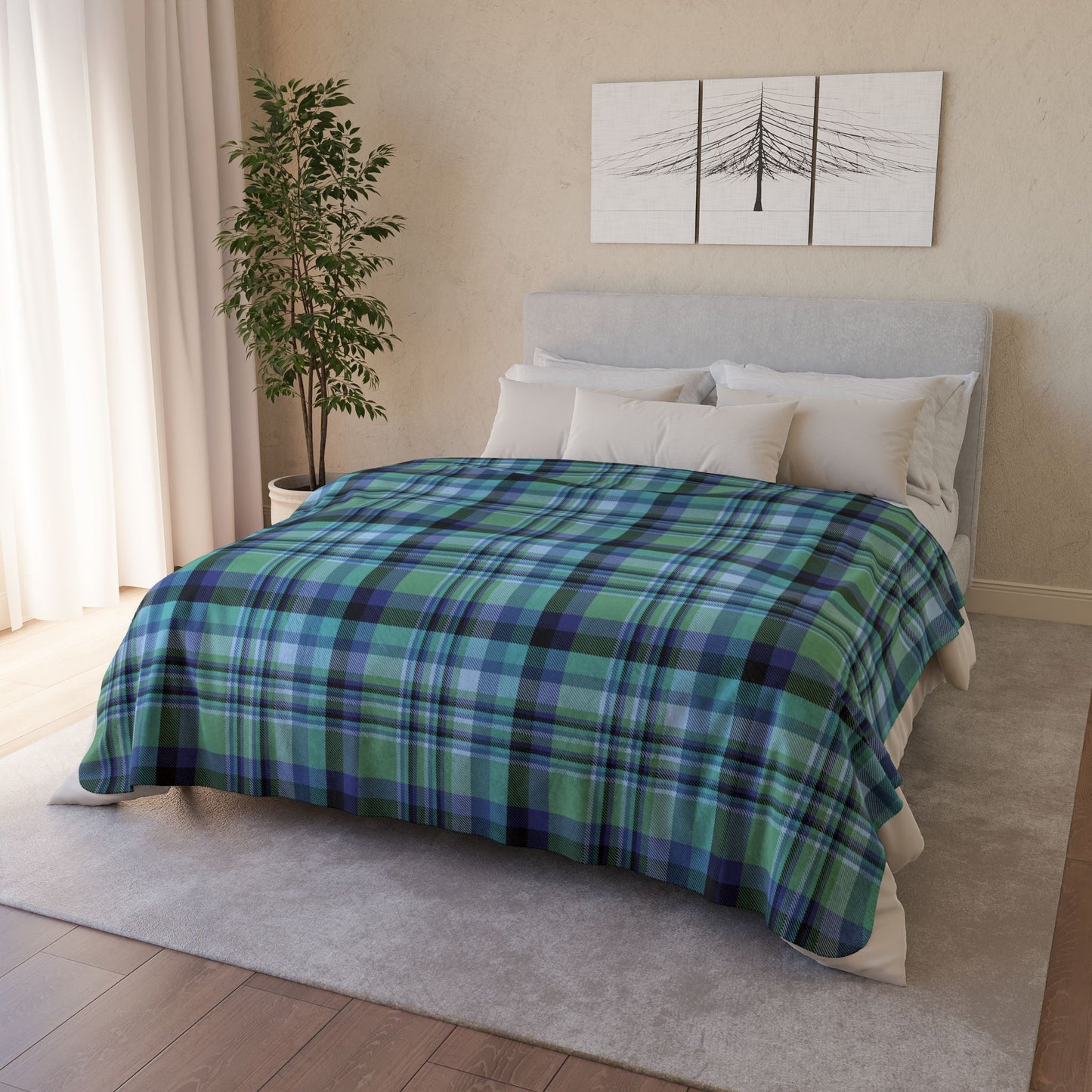 Green & Purple West Mifflin PA Plaid Fleece Sherpa Blanket