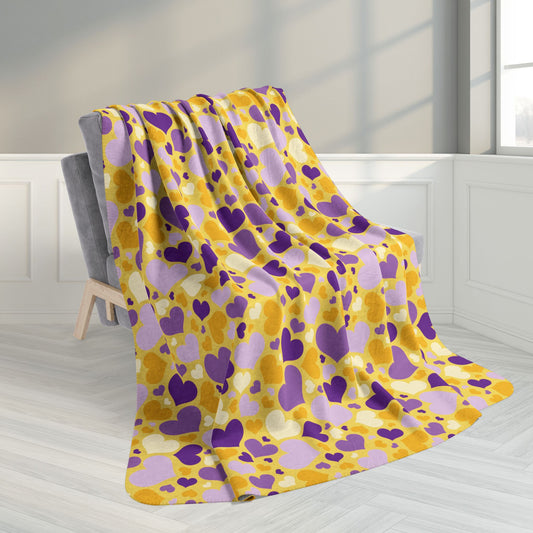 60" × 80" Intersex Pride Valentine’s Day Hearts Dark Yellow Fleece Sherpa Blanket