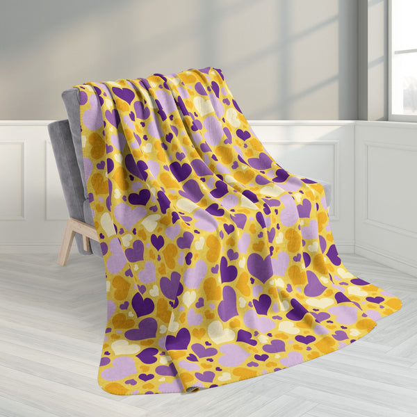 60" × 80" Intersex Pride Hearts Dark Yellow Fleece Sherpa Blanket