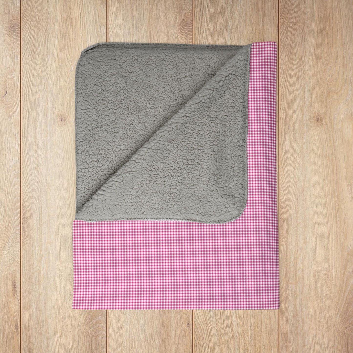 Fuschia & White Gingham Fleece Sherpa Blanket