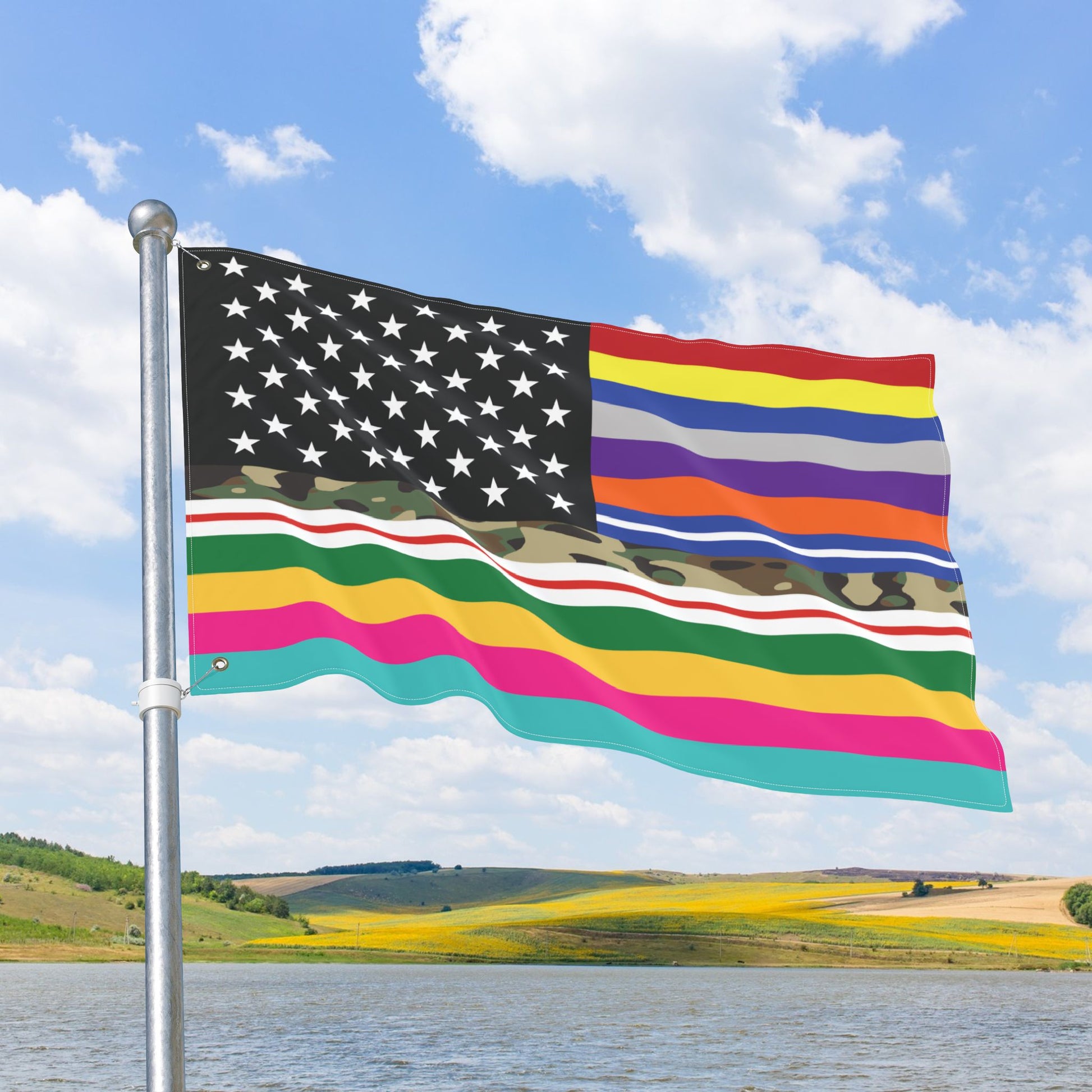 USA All Thin Lines American Flag with Grommets