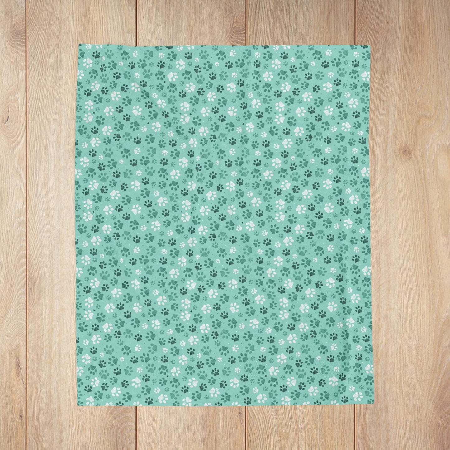 Seagreen Paw Prints Velveteen Plush Blanket
