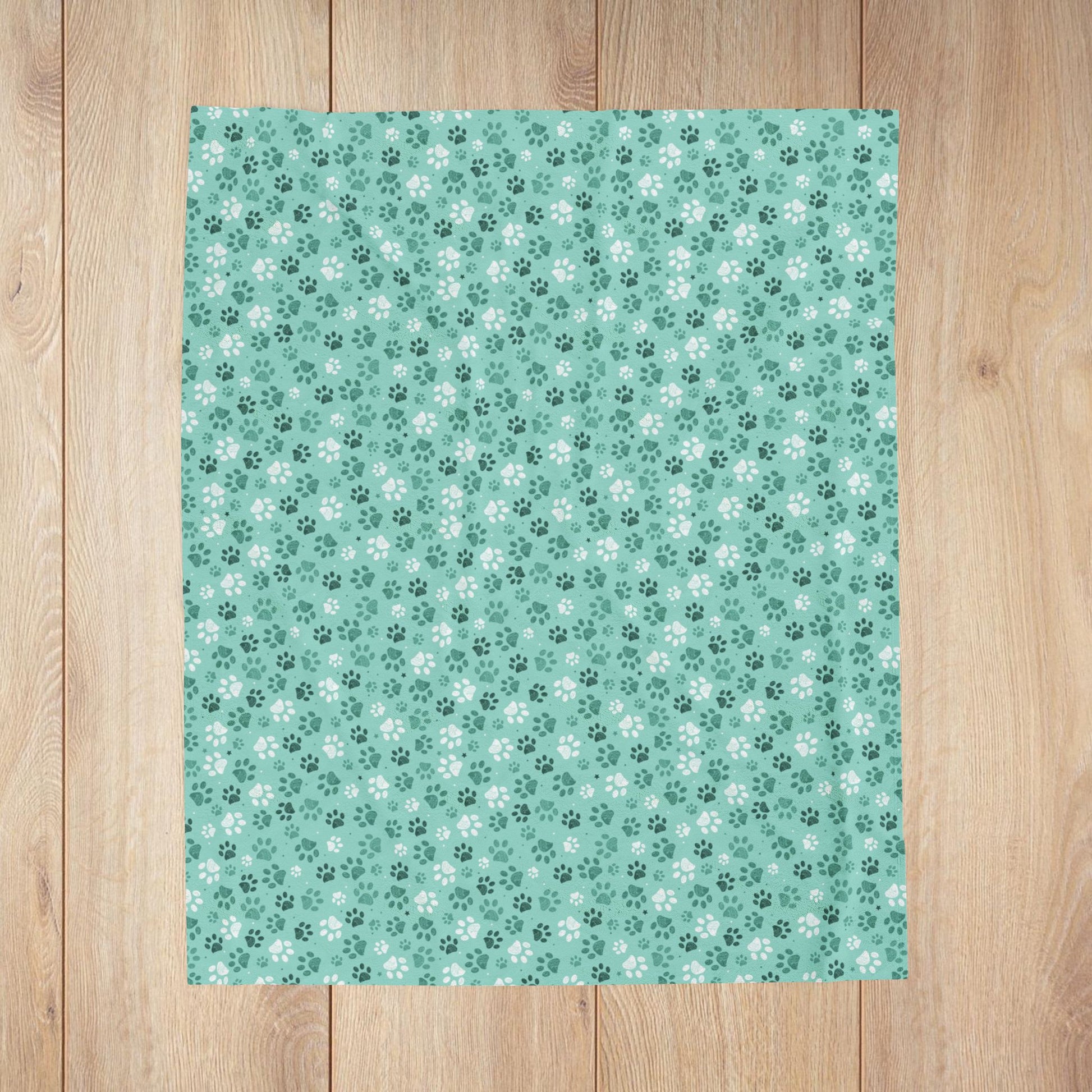 Seagreen Paw Prints Velveteen Plush Blanket