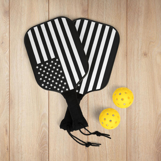 Black & White U.S.A. Flag Pickleball Kit