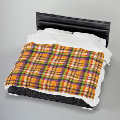 Halloween Colors Plaid Velveteen Plush Blanket
