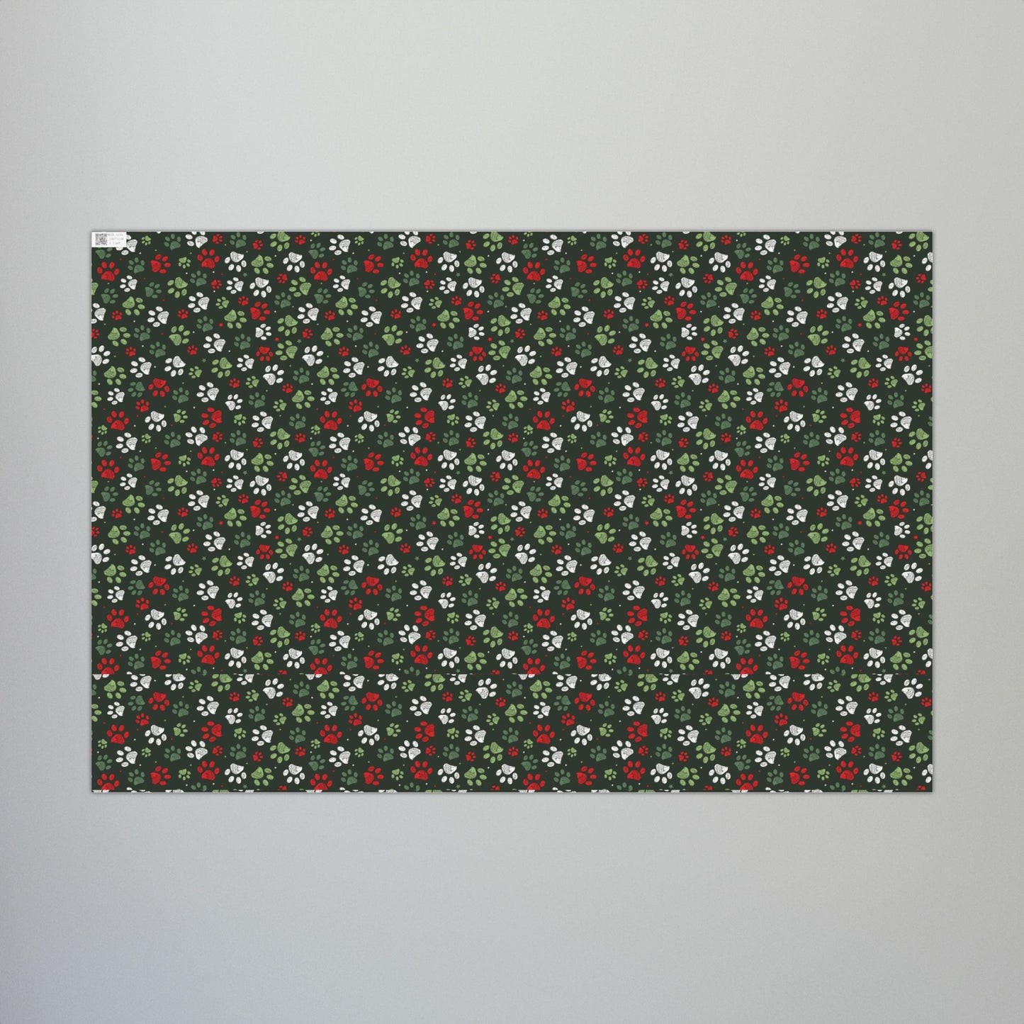 Christmas Greens, Red & White Paw Print Gift Wrapping Paper Roll