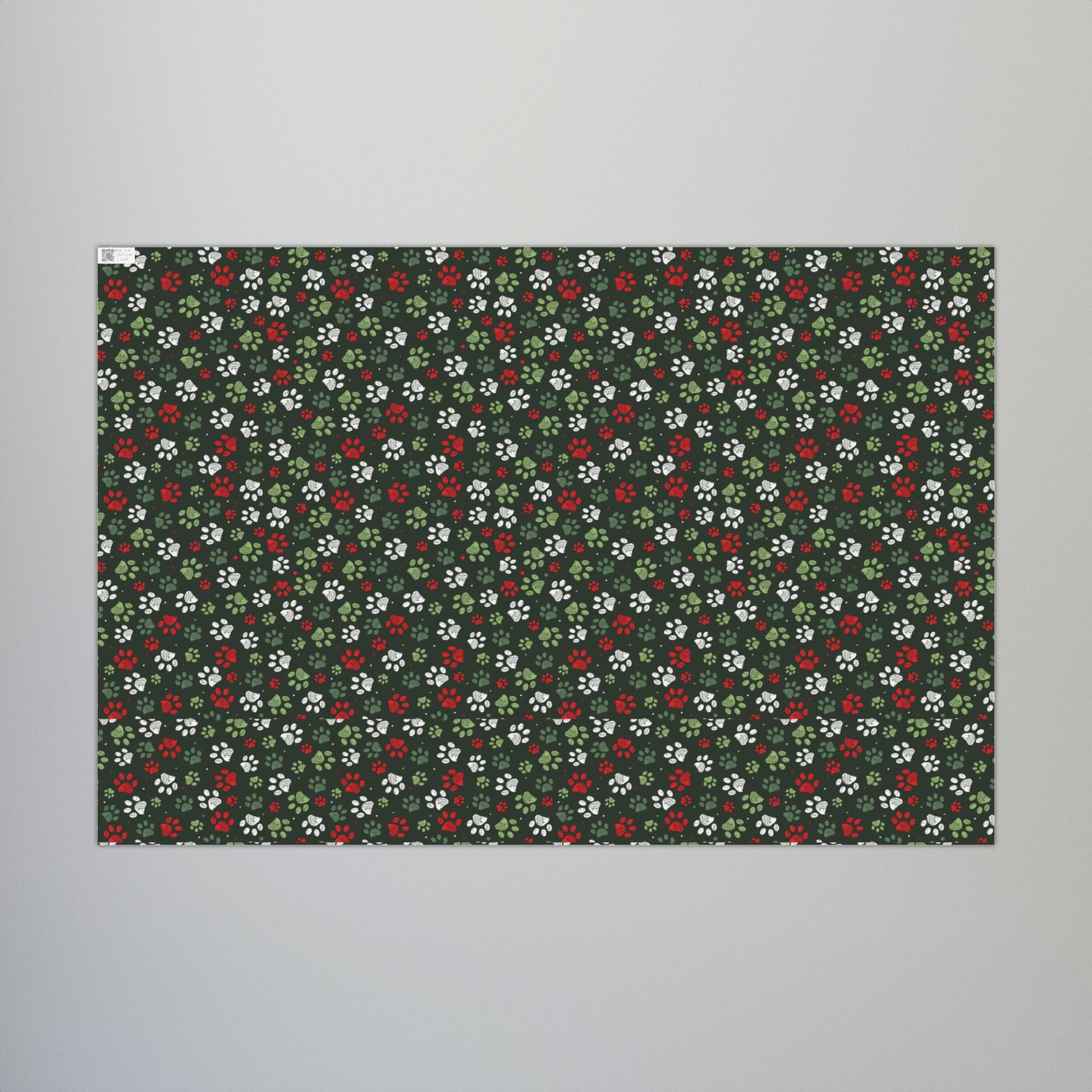 Christmas Greens, Red & White Paw Print Gift Wrapping Paper Roll