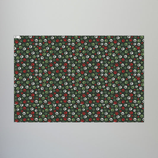 Christmas Greens, Red & White Paw Print Gift Wrapping Paper Roll