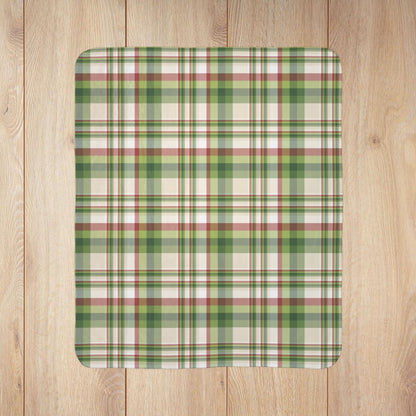 Christmas Green & Cream Plaid Fleece Sherpa Blanket