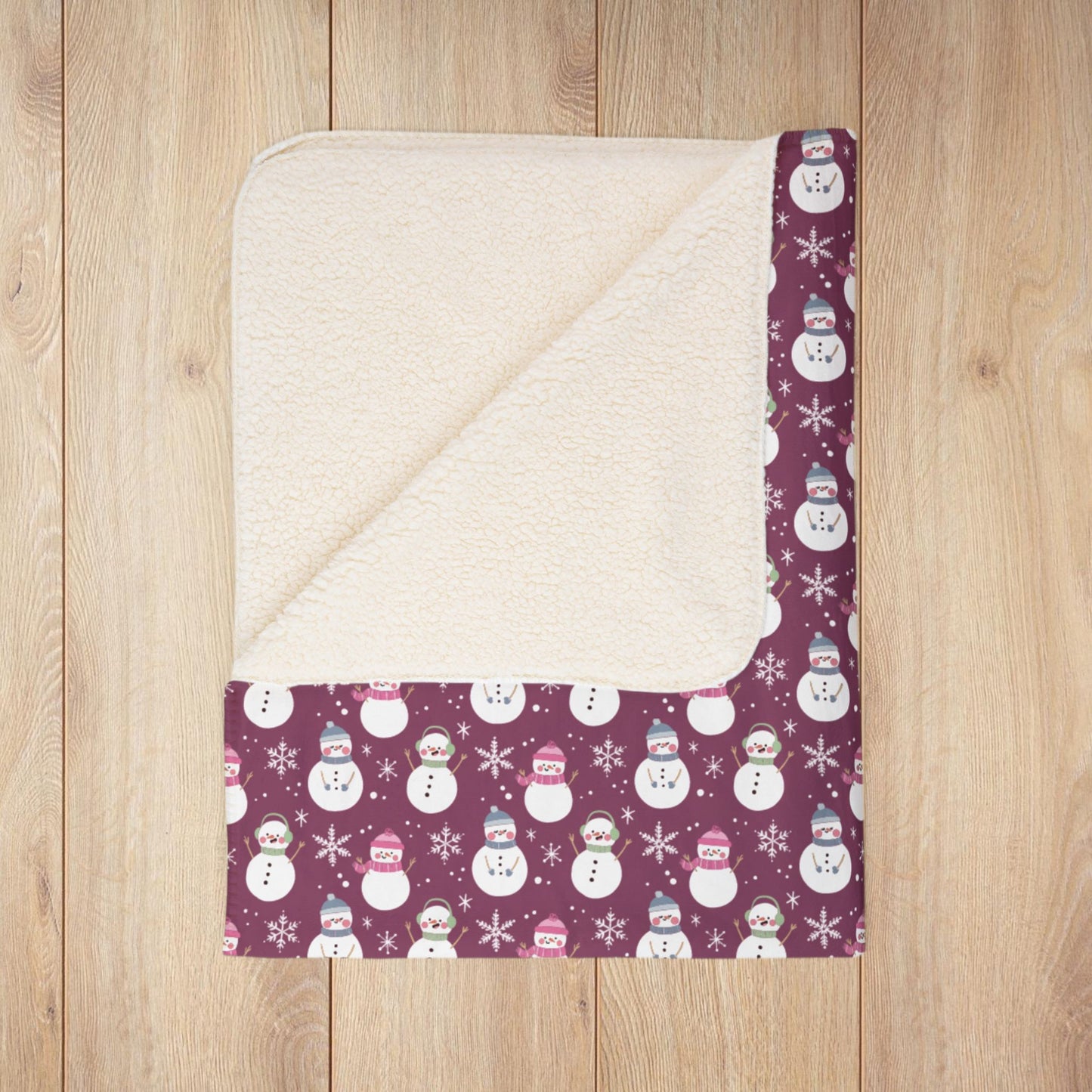 Christmas Pink Pastels Snowman Mauve Fleece Sherpa Blanket