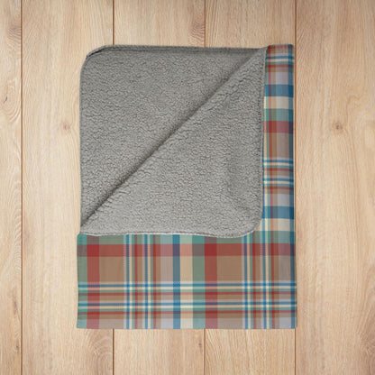Brown, Red & Blue Aurora OH Plaid Fleece Sherpa Blanket