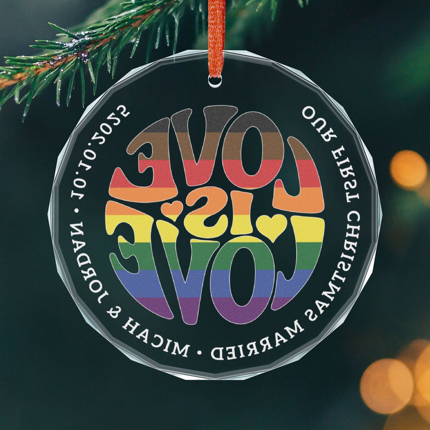 Custom Crystal Love is Love Phildelphia PA Rainbow Pride 3" Circle Ornament