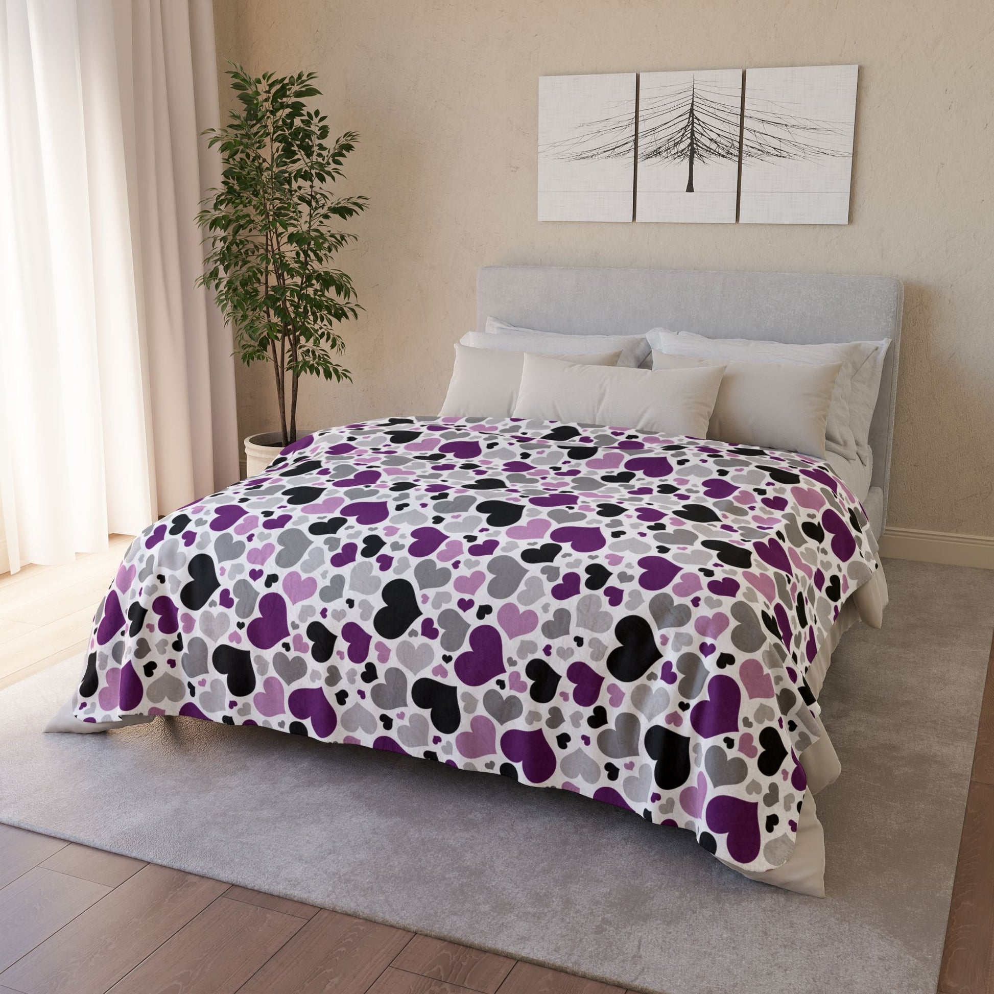 Asexual Pride Valentine’s Day Hearts White Fleece Sherpa Blanket