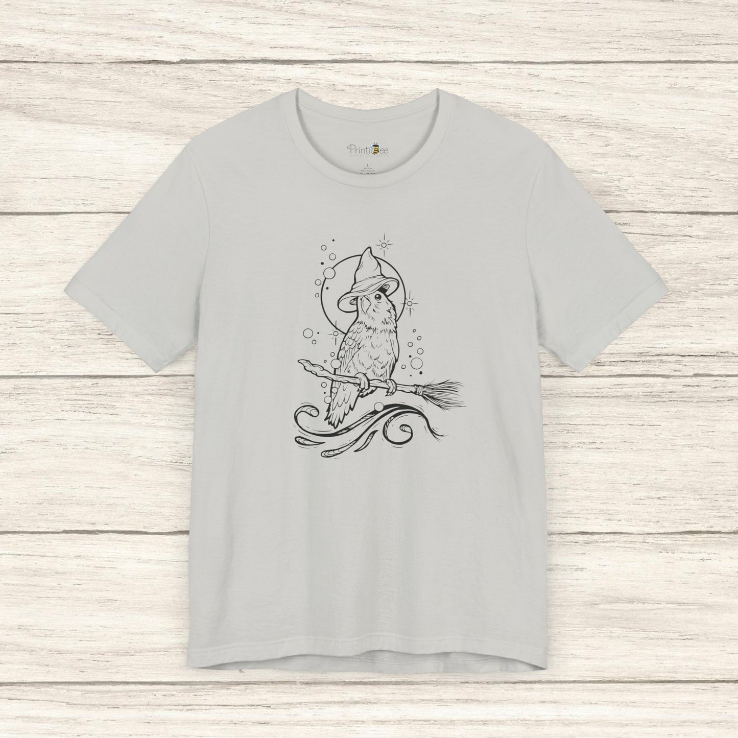 Lovebird Witch on a Broom, Line Art Tee