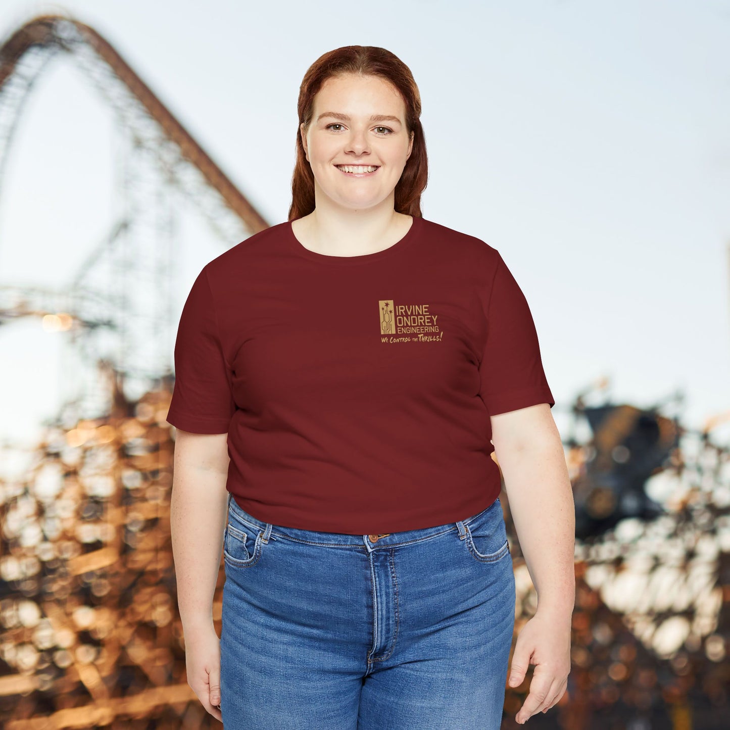 I Just Wanna Watch Football & Ride Roller Coasters Tee (BACK graphic) • Irvine Ondrey Engineering