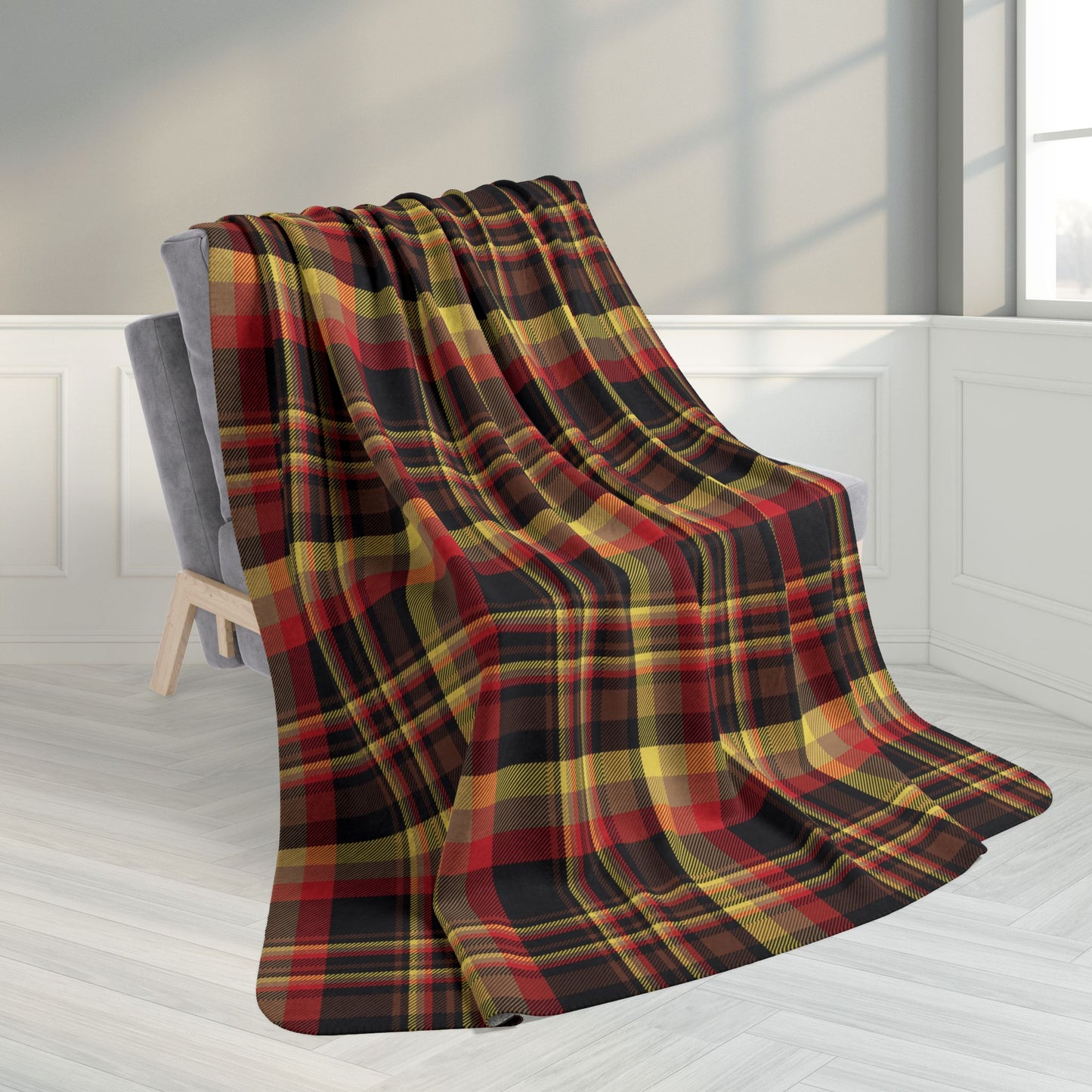 60" × 80" Black, Red & Yellow Gurnee IL Plaid Fleece Sherpa Blanket