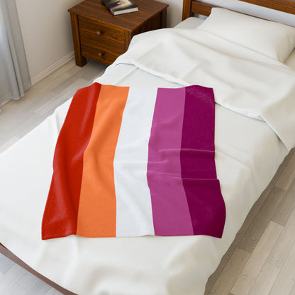 Velveteen Plush Lesbian Sunset Pride Flag Blanket