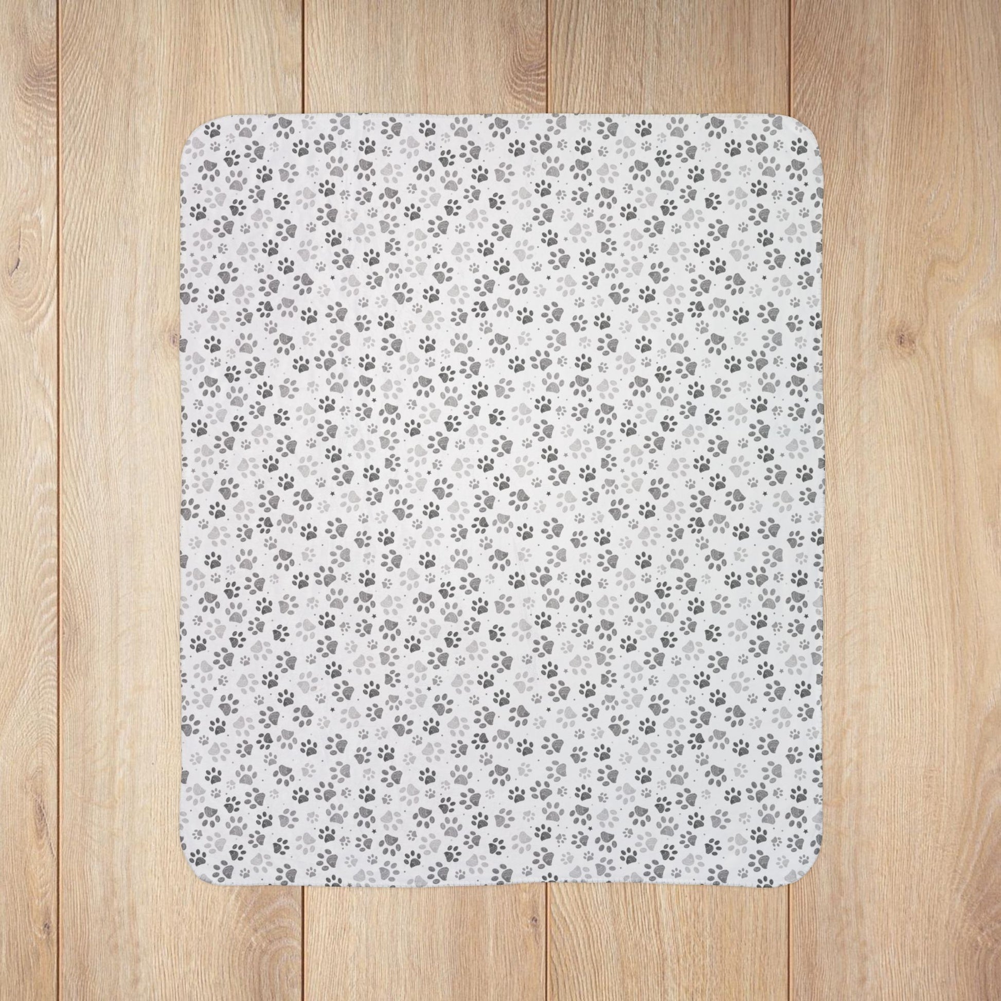 Grey Paw Prints White Fleece Sherpa Blanket