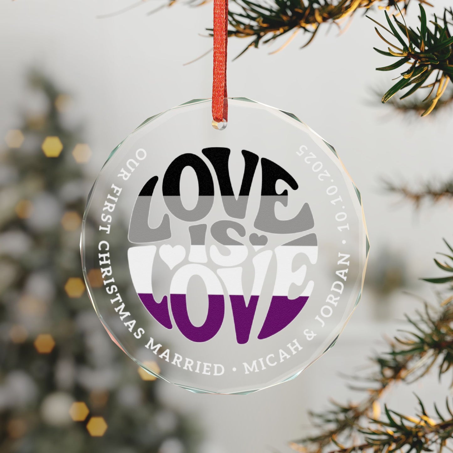 Custom Crystal Love is Love Asexual Pride 3" Circle Ornament