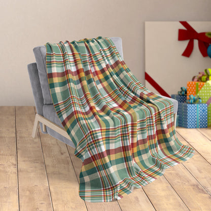 50" × 60" Christmas Red, Green & Gold Plaid Fleece Sherpa Blanket