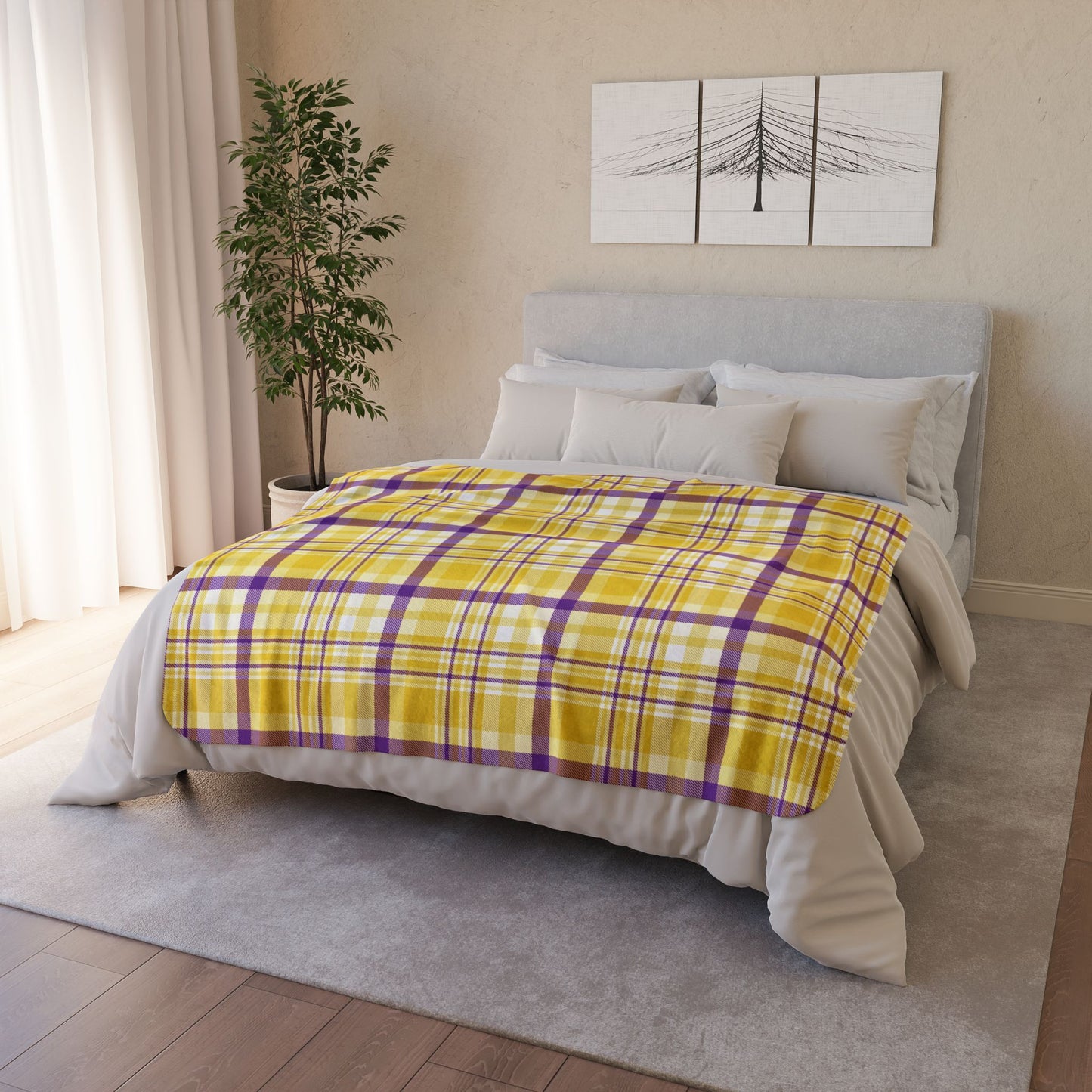 50" × 60" Grey Intersex Pride Plaid Fleece Sherpa Blanket