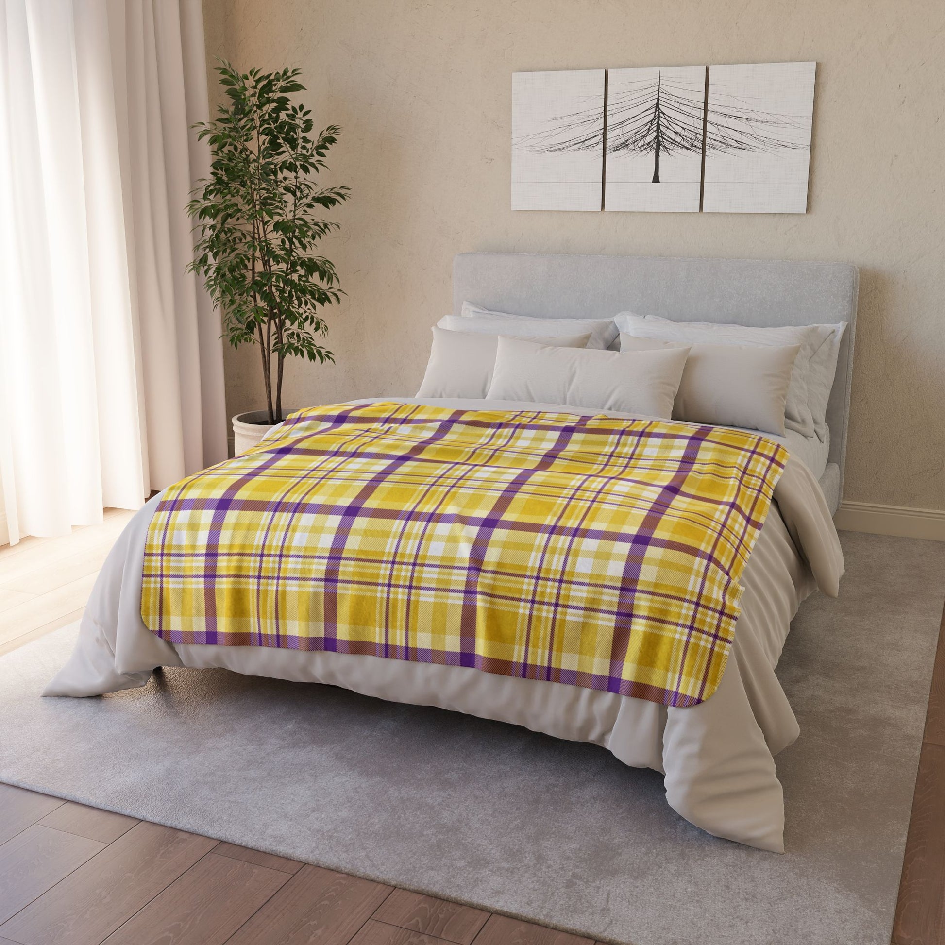 50" × 60" Grey Intersex Pride Plaid Fleece Sherpa Blanket