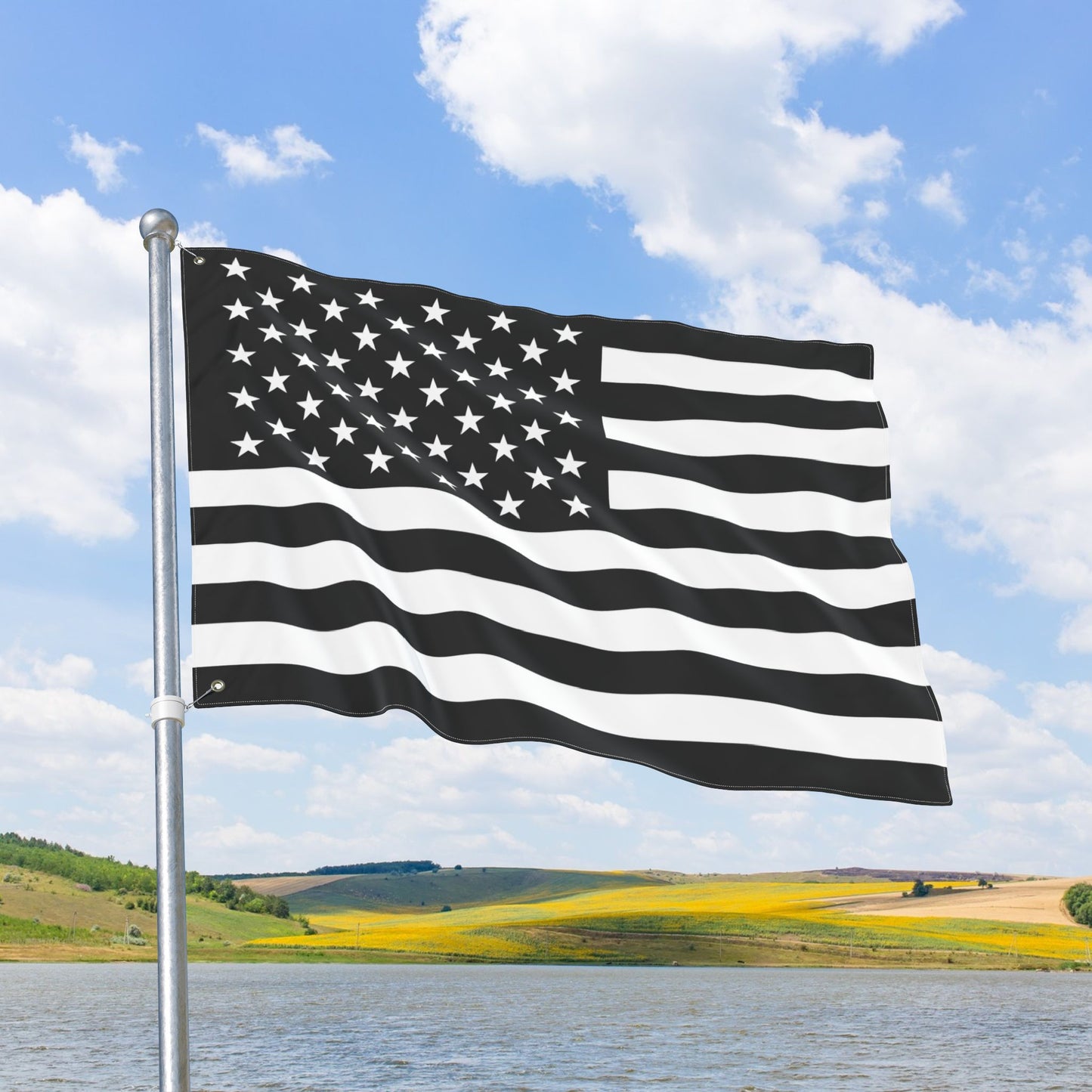USA Black & White American Flag with Grommets