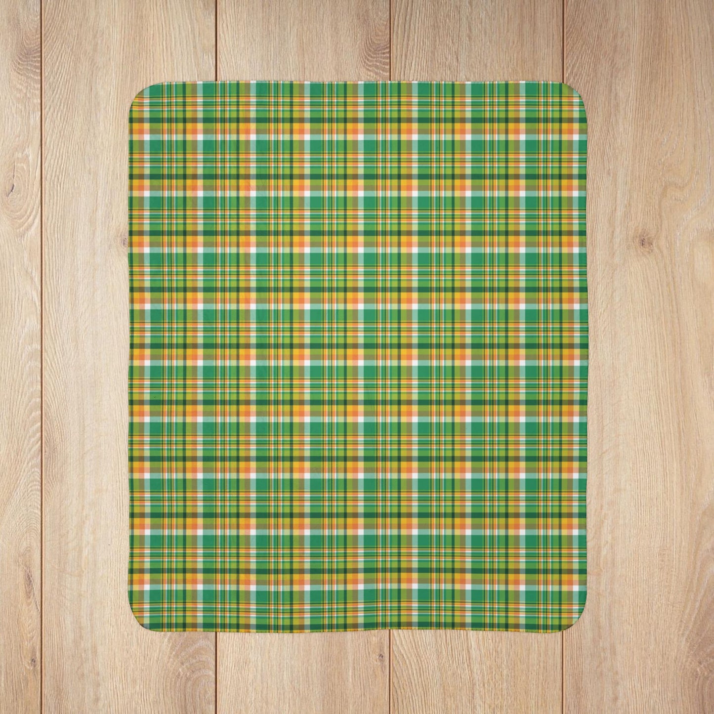 St. Patrick's Day Green & Orange Plaid Fleece Sherpa Blanket