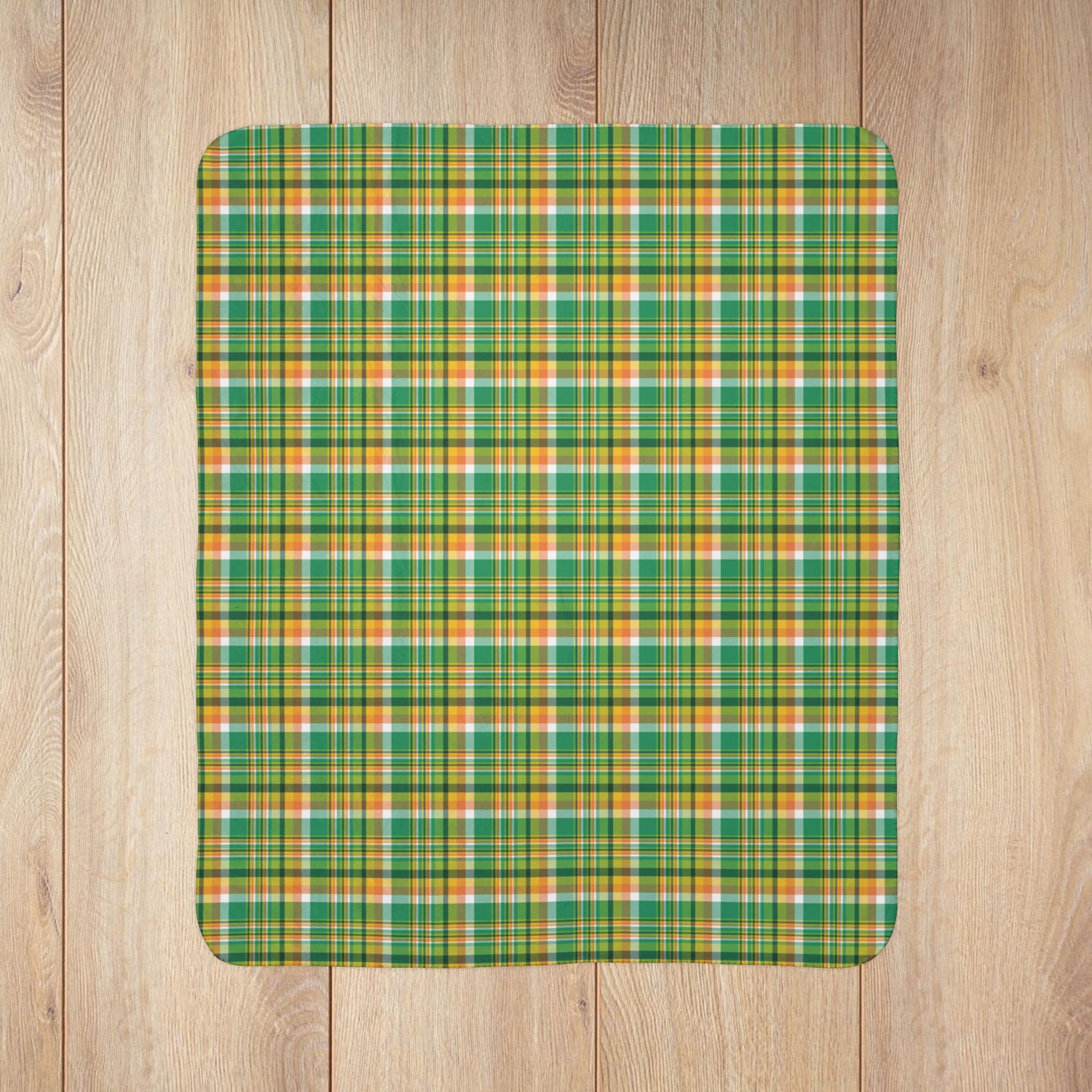 St. Patrick's Day Green & Orange Plaid Fleece Sherpa Blanket