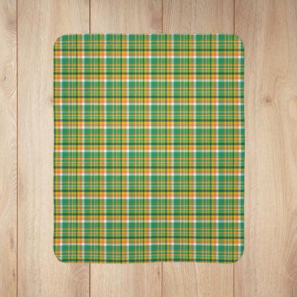St. Patrick's Day Green & Orange Plaid Fleece Sherpa Blanket