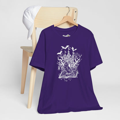 Lovebird on a Spell Book by a Haunted House, Line Art Tee