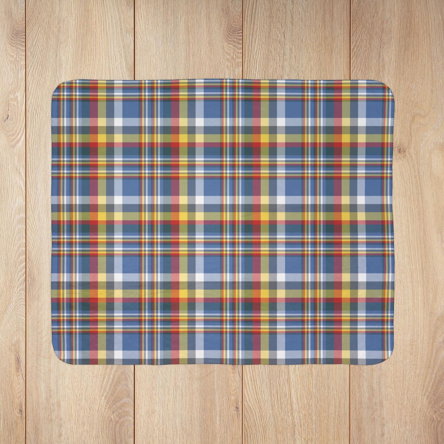 Blue, White, Yellow & Red Gurnee IL Plaid Fleece Sherpa Blanket