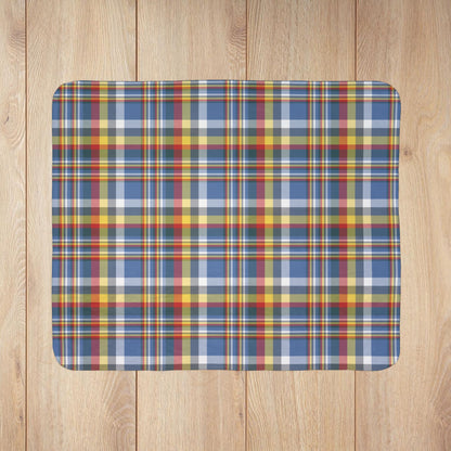 Blue, White, Yellow & Red Gurnee IL Plaid Fleece Sherpa Blanket