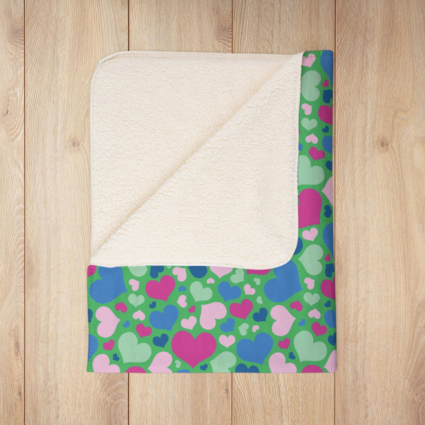 Polysexual Pride Valentine’s Day Hearts White Green Sherpa Blanket