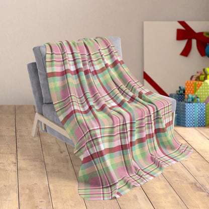 50" × 60" Christmas MCM Pink Plaid Fleece Sherpa Blanket