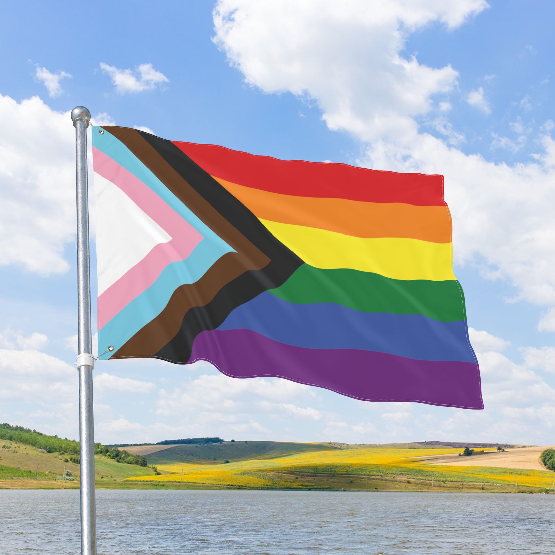 Rainbow Progress Pride Double-Sided Flag, with Left or Right Side Grommets