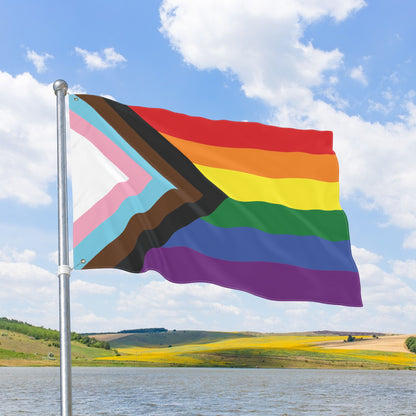 Rainbow Progress Pride Double-Sided Flag, with Left or Right Side Grommets
