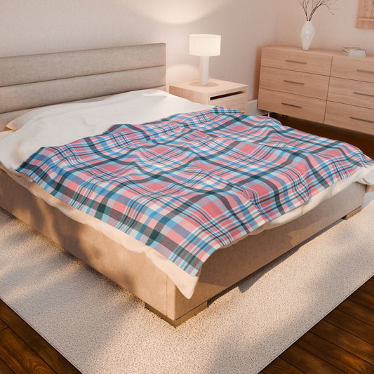 Transgender Pride Plaid Velveteen Plush Blanket