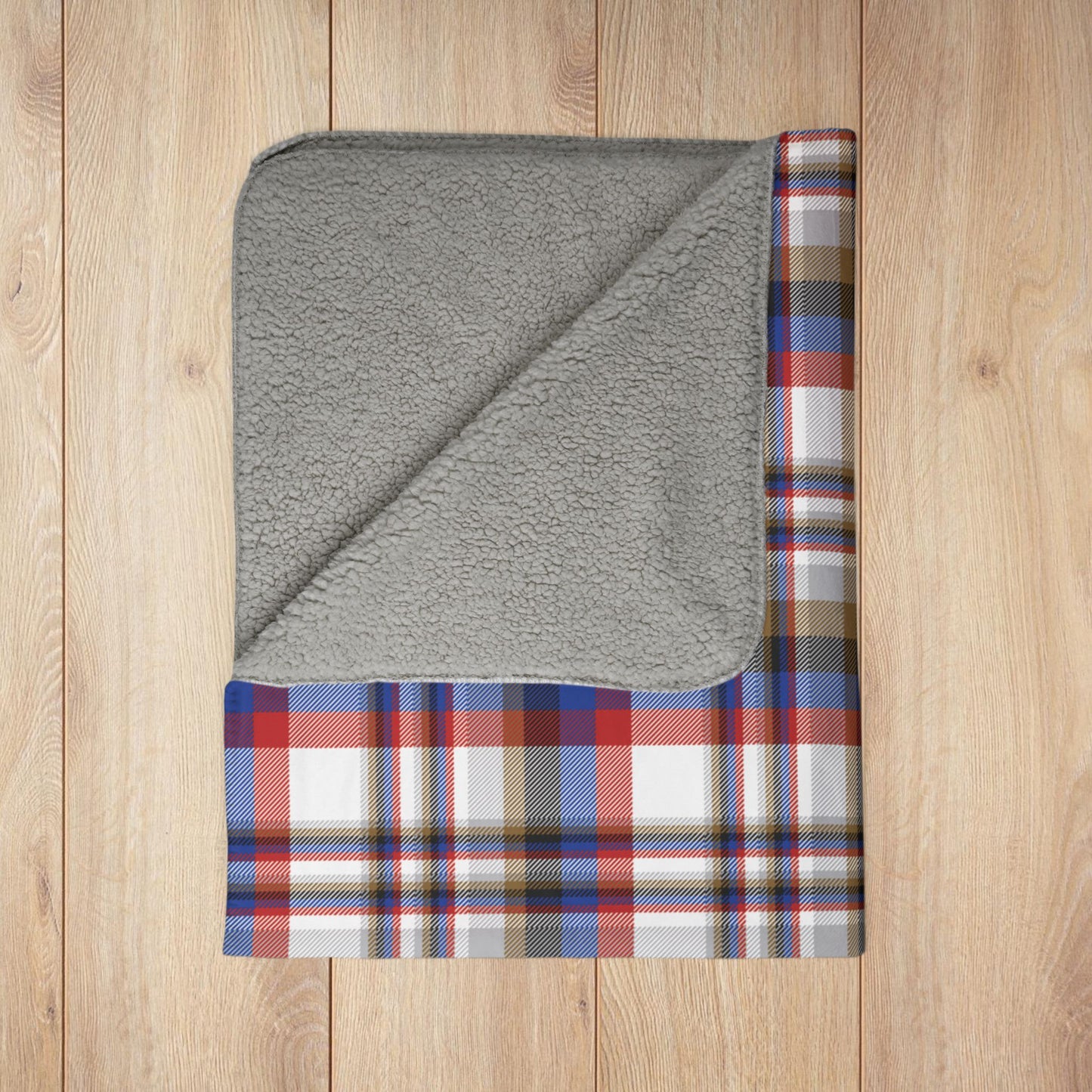 White, Red & Blue Gurnee IL Plaid Fleece Sherpa Blanket