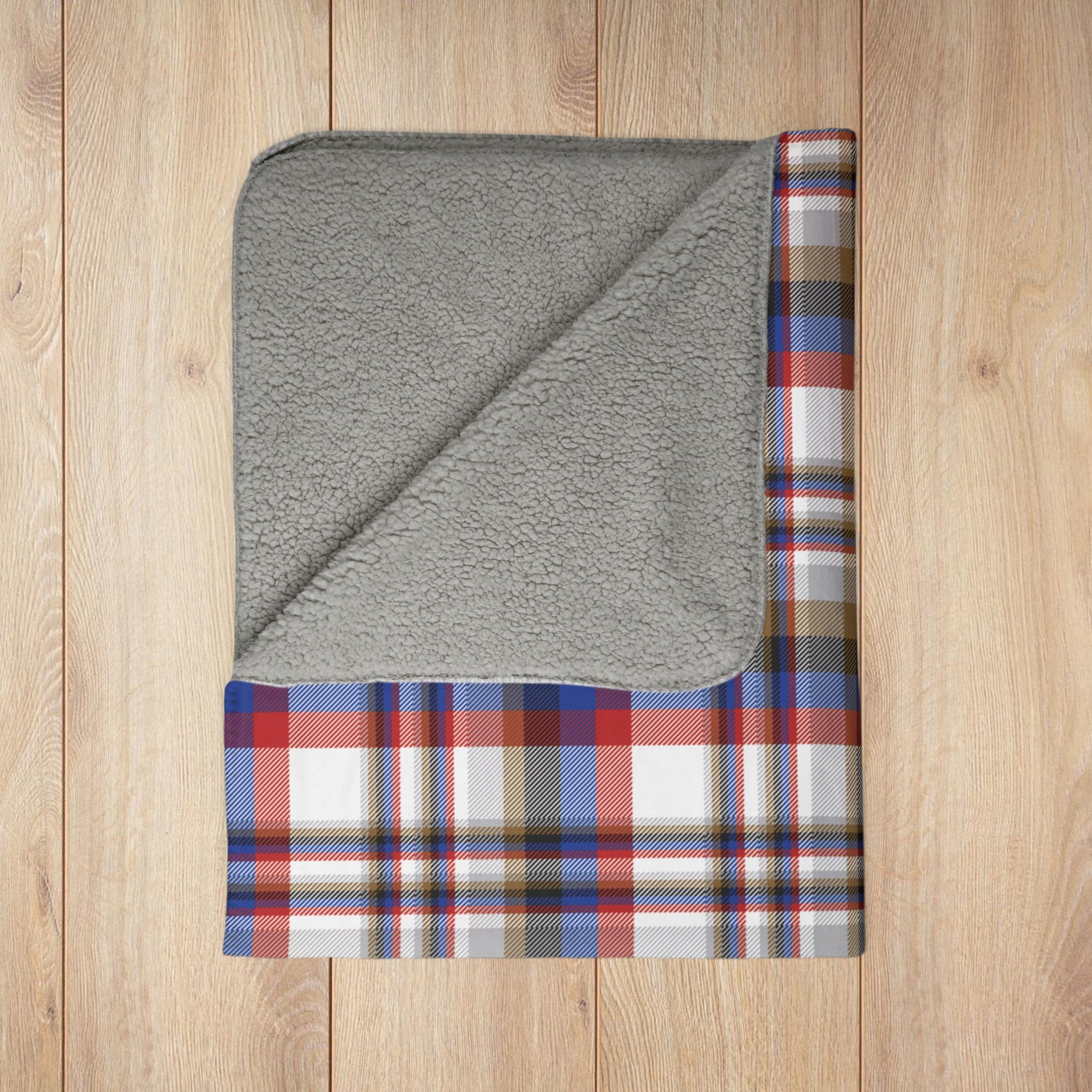 White, Red & Blue Gurnee IL Plaid Fleece Sherpa Blanket