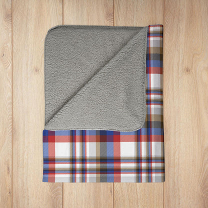 White, Red & Blue Gurnee IL Plaid Fleece Sherpa Blanket