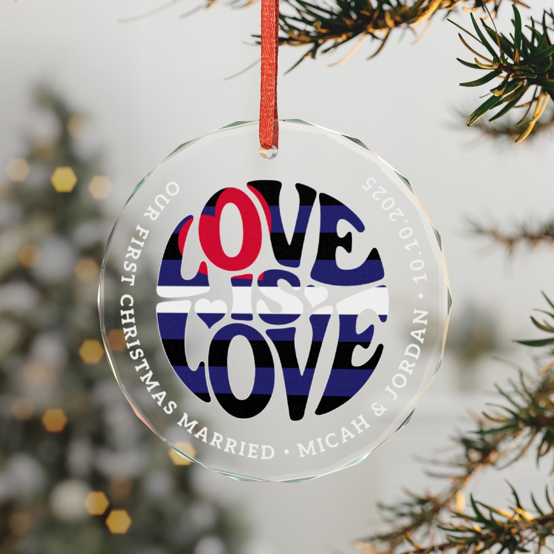 Custom Crystal Love is Love Leather Pride 3" Circle Ornament