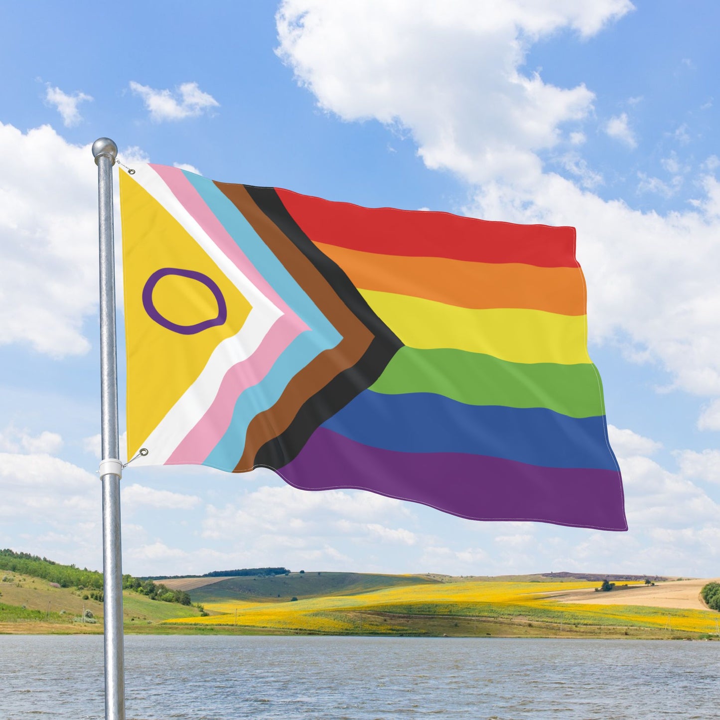 Intersex-Inclusive Rainbow Progress Pride Flag with Grommets