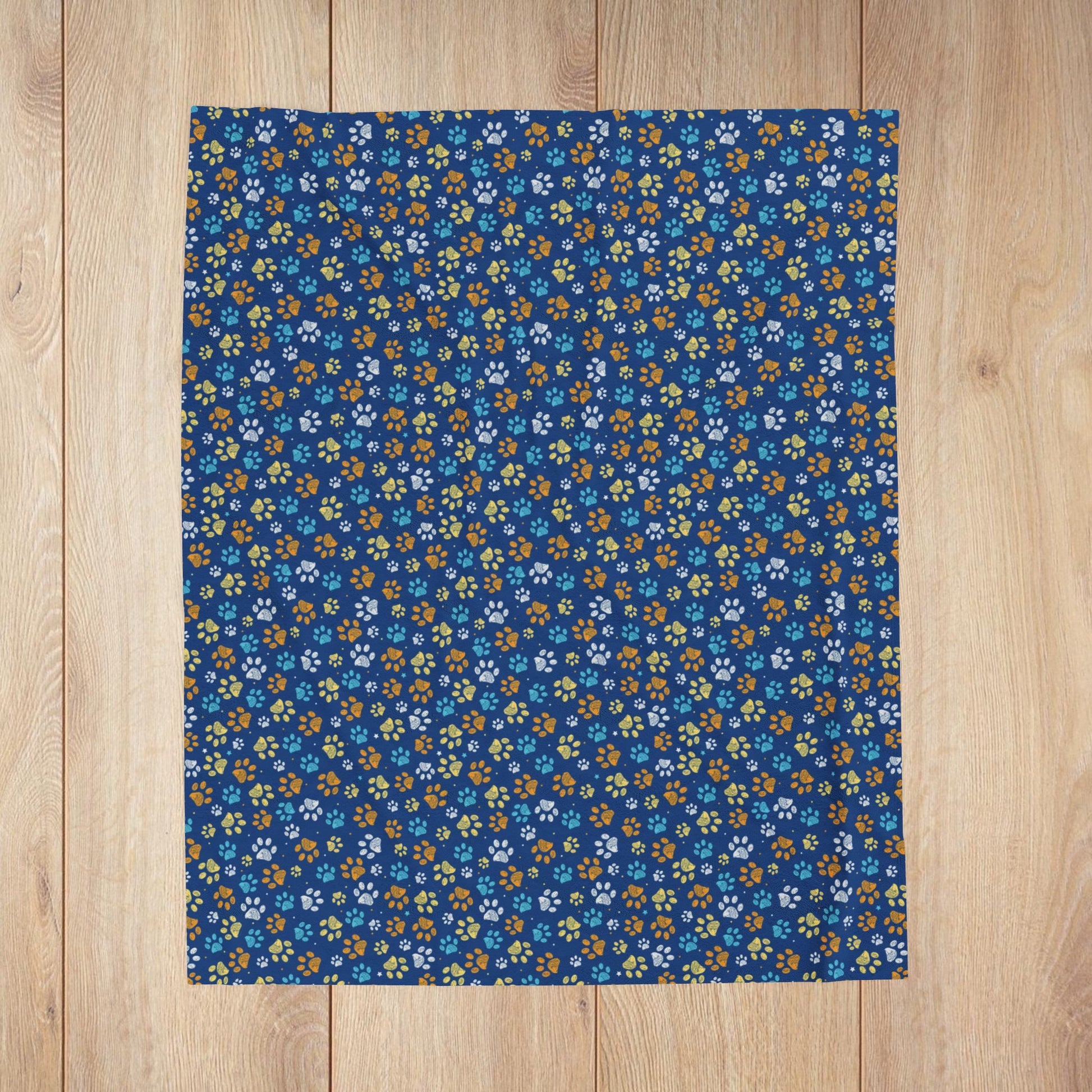 Teal & Gold Ohio Paw Prints Blue Velveteen Plush Blanket