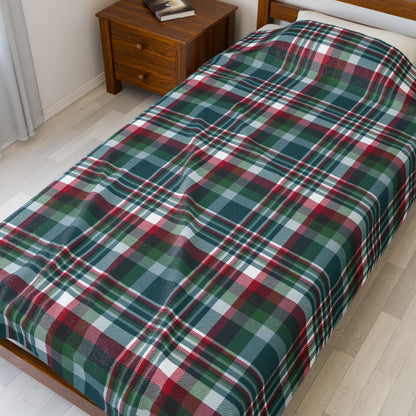 Christmas Kelly Green & Silver Philadelphia PA Plaid Velveteen Plush Blanket