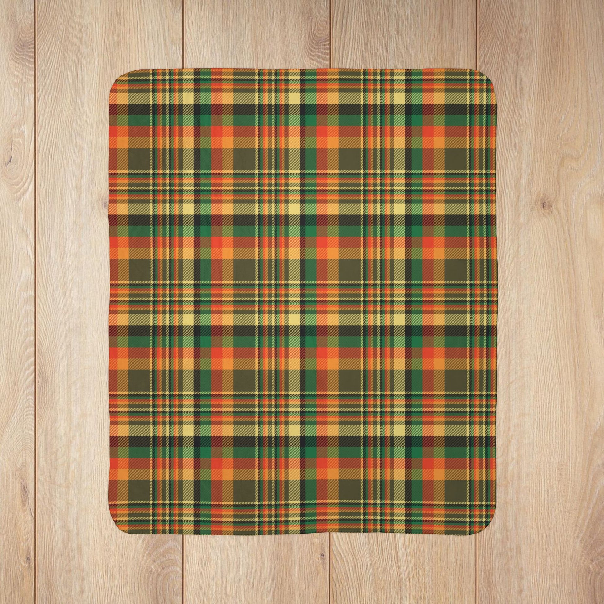 Dark Green, Orange & Gold Elysburg PA Plaid Fleece Sherpa Blanket