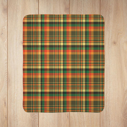 Dark Green, Orange & Gold Elysburg PA Plaid Fleece Sherpa Blanket