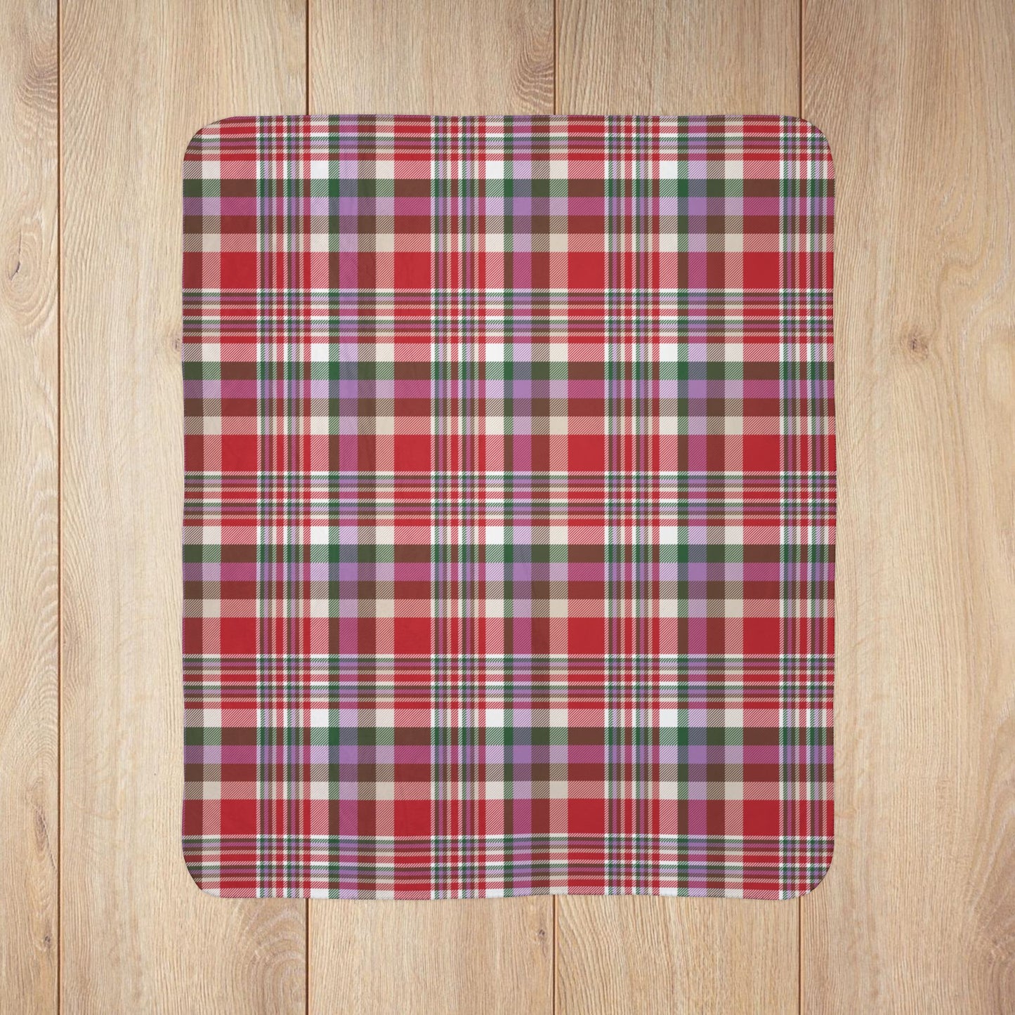 Christmas Red & White Detroit MI Plaid Fleece Sherpa Blanket