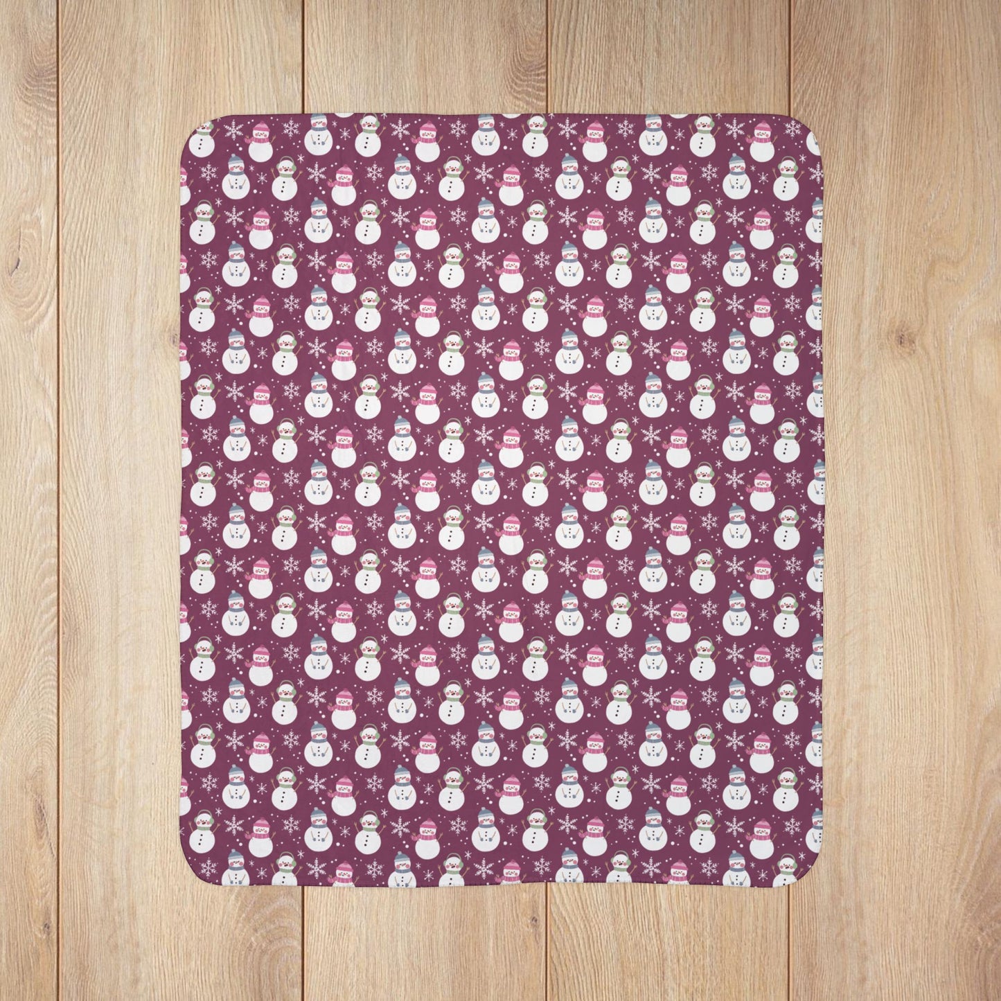 Christmas Pink Pastels Snowman Mauve Fleece Sherpa Blanket